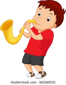 little boy plying saxophone