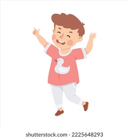Little Boy Pointing Finger Laughing at Somebody Teasing and Judging Vector Illustration
