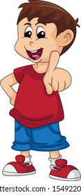Little boy pointing his finger cartoon vector illustration