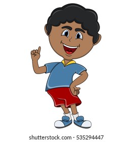 Little boy pointing his finger cartoon vector illustration