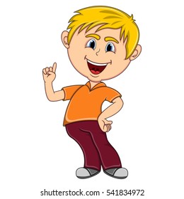 Little boy pointing his finger cartoon vector illustration