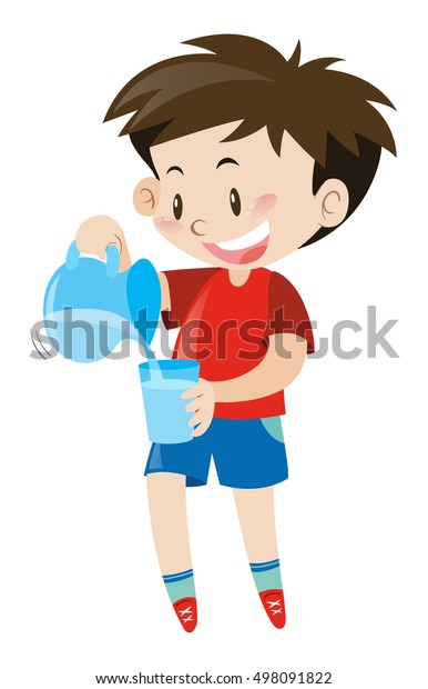 Little Boy Pouring Water Jar Stock Vector (Royalty Free) 498091822