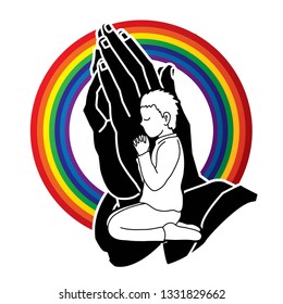 Little boy prayer, Praise to the Lord , Double exposure graphic vector