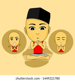 little boy is praying Vector cartoon illustration the character of a cute and funny little boy
