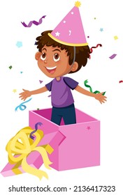 A little boy in the present box on white background illustration