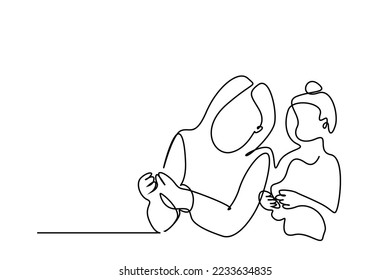 little boy primary school girl teacher together education teaching lesson classroom learning concept one line drawing design