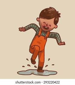 Little boy in a  puddle, vector