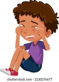 Little boy in purple shirt crying illustration