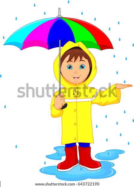 Little Boy Rain Umbrella Stock Vector (Royalty Free) 643722190