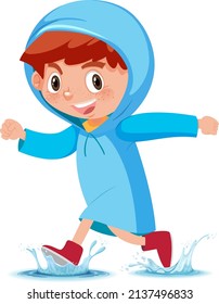 A little boy in a raincoat illustration
