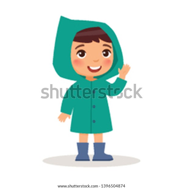 Little Boy Raincoat Smiles Waves Hand Stock Vector (royalty Free 