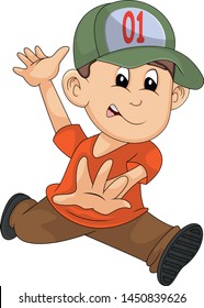 
little boy ran seriously cartoon vector illustration