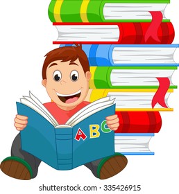 Little boy reading a book