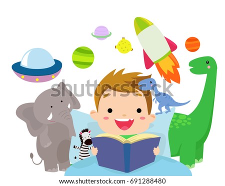 Little boy reading book