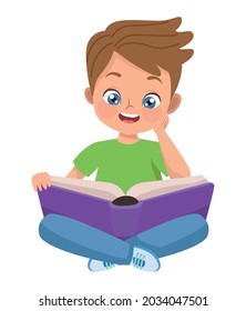 little boy reading book character