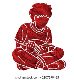 A Little Boy Reading A Book Children Study Cartoon Graphic Vector 