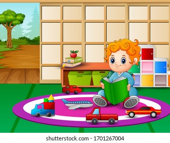 Un niño leyendo un libro en un aula