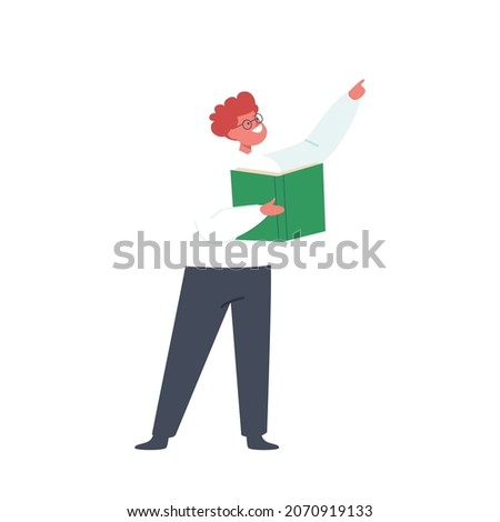 Little Boy Reading Book, Kid Character Studying, Visiting College or Preschool Learning Classes. School Child in Library. Back to School, Education, Knowledge Concept. Cartoon Vector Illustration