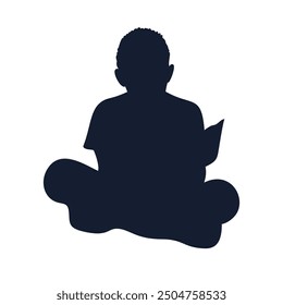 Little boy is reading a book silhouette, love reading, kids reading books