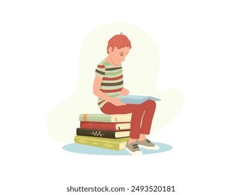 Little boy reading a book, studying, doing homework. Back to school.