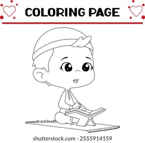 little boy is reciting quran coloring page for kids