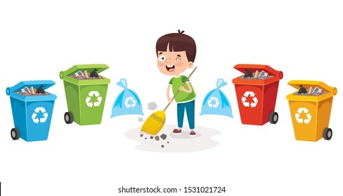 A Little Boy Recycling Garbage