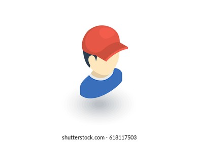 little boy in red cap isometric flat icon. 3d vector colorful illustration. Pictogram isolated on white background