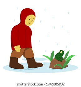 Little Boy In Red Raincoat and Frog In The Rain.