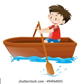 Little boy in red shirt on rowboat illustration