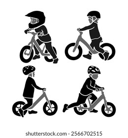 A little boy ride a bicycle silhouette black color silhouette collection