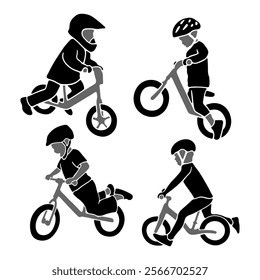 A little boy ride a bicycle silhouette black color silhouette