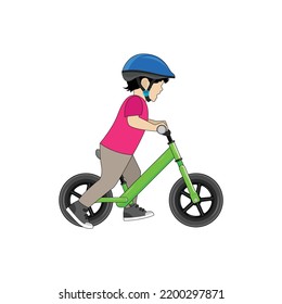 Little boy riding a balance bike vector graphics