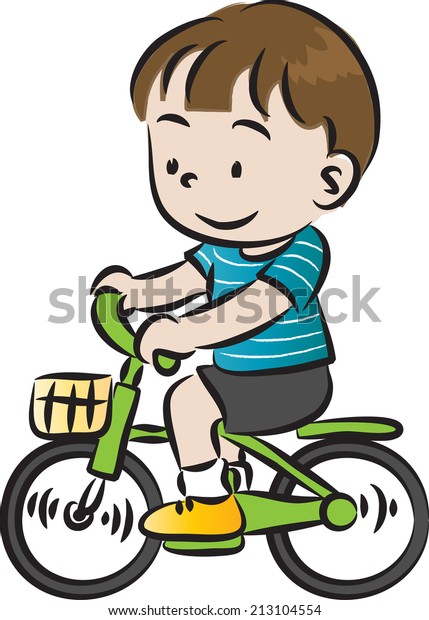 Little Boy Riding Bicycle Stock Vector (Royalty Free) 213104554