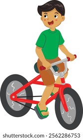 Little boy riding bike vector cartoon illustration