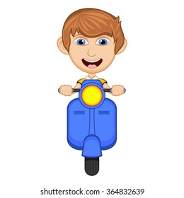 Little boy riding a scooter cartoon vector illustration