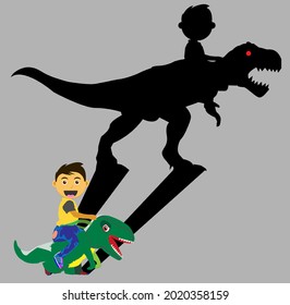 Little Boy Riding T-Rex Toy with His Big Dream