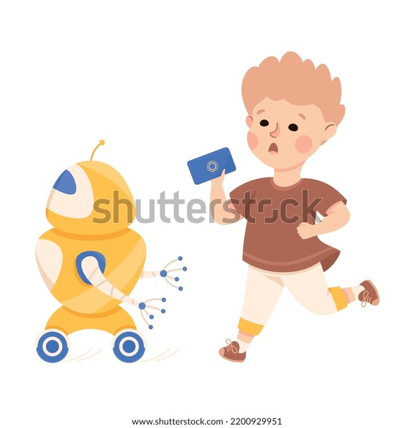 Vektor Stok Little Boy Robot Control Panel Using (Tanpa Royalti ...