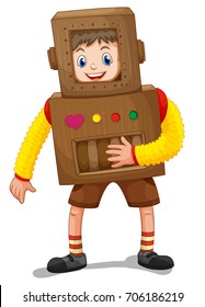 Little Boy In Robot Costume Illustration