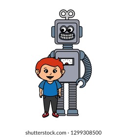 little boy with robot toy