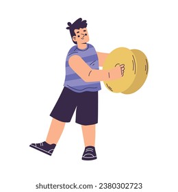 Little Boy in Rock Band Playing Cymbal Musical Instrument Vector Illustration
