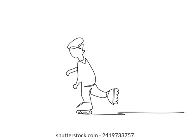 little boy roller skate activity sport one line art design vector