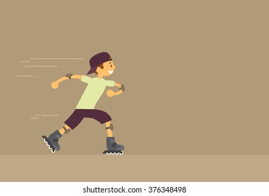 Little Boy Rolling Roller Skates Flat Vector Illustration