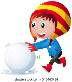 Little Boy Rolling Snowball Illustration