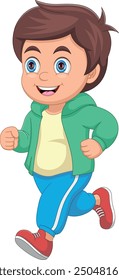 little boy running cartoon on white background