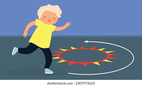 Little boy is running in a circle. Vector illustration in flat style