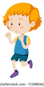 Little boy running on white background illustration
