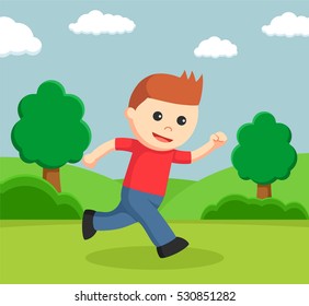 little boy running in a park