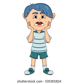 Little boy sad cartoon vector illustration