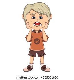 Little boy sad cartoon vector illustration