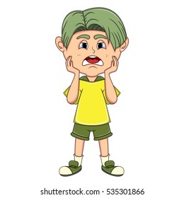 Little boy sad cartoon vector illustration